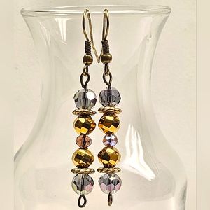 Sparkly Purple and Dark Gold Beaded Earrings